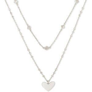 👑Women Rhodium Metal Heart Multistrand Necklace, Fashion Jewelry For Gift